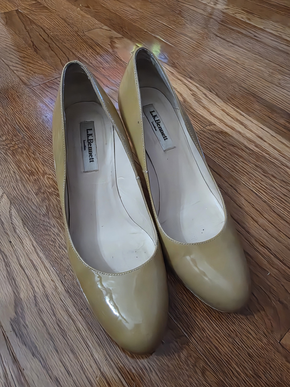 LK Bennett Patent Round-Toe Pumps in Pale Yellow